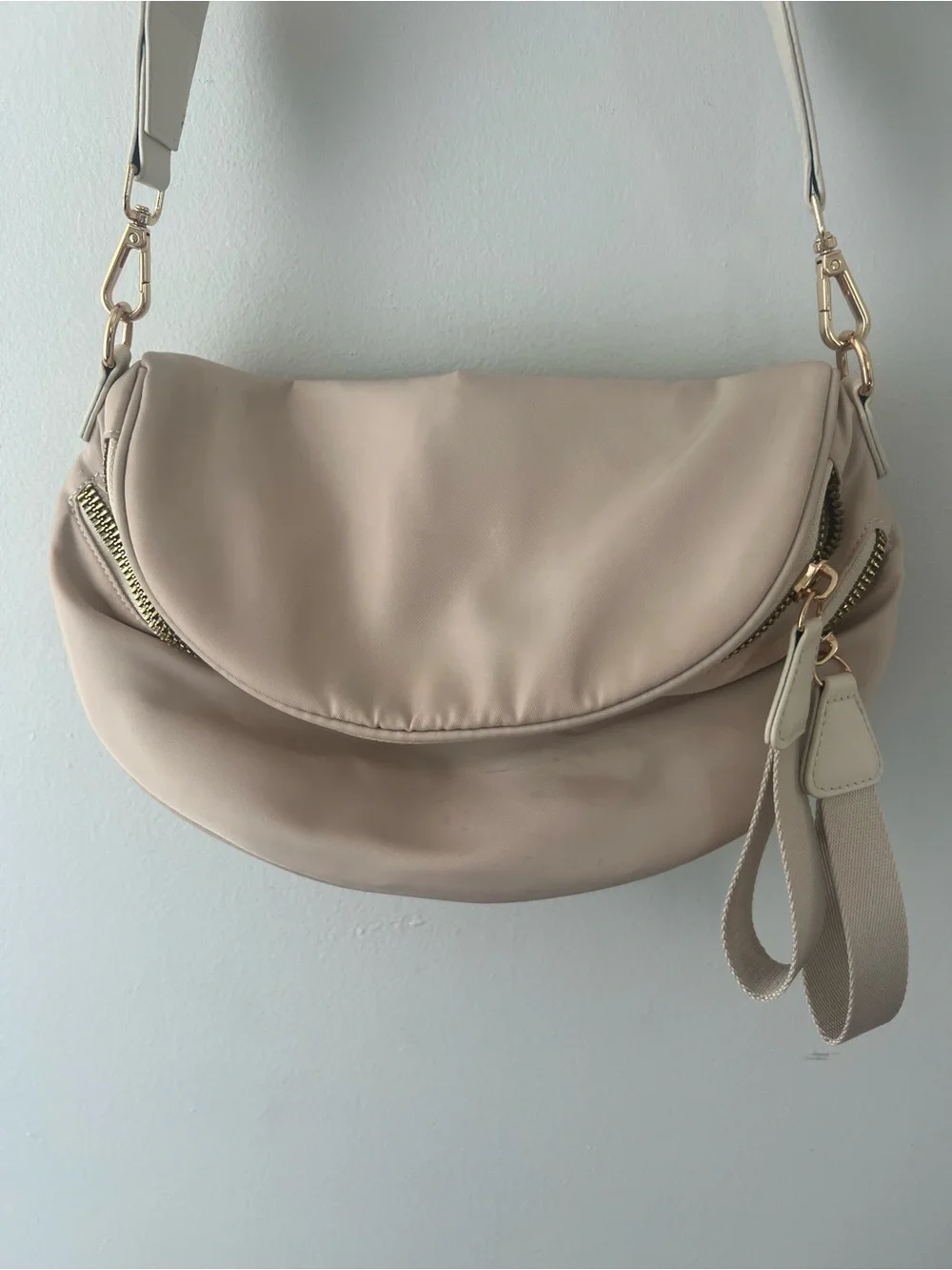 Neutral Beige Crossbody Bag with Double Zippers - Women Bags